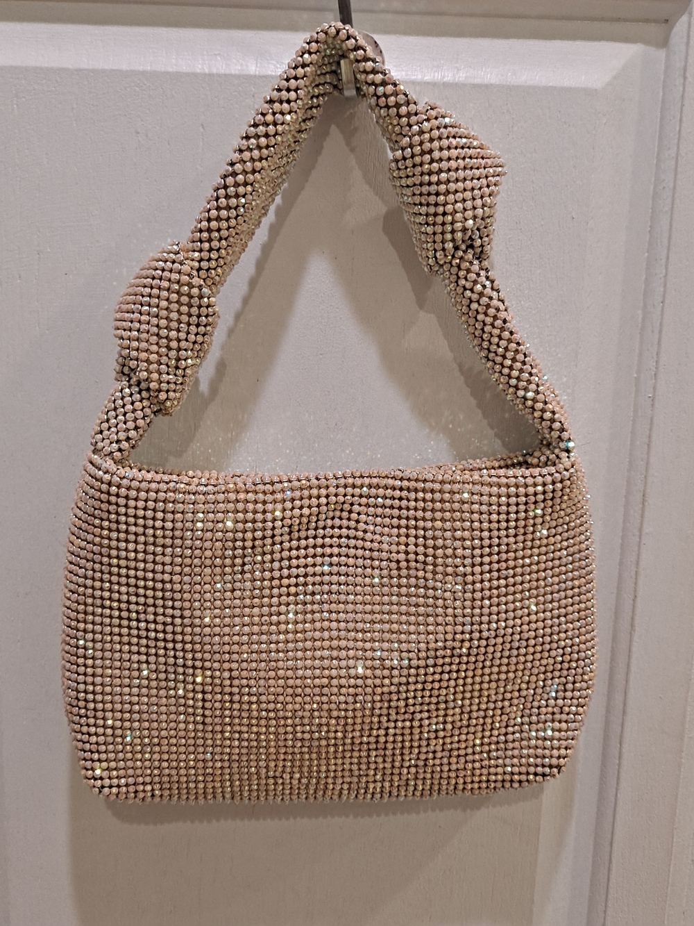 Jessica McClintock Etta Honey Gold Rhinestone Mesh Knotted-Handle Slouchy Bag